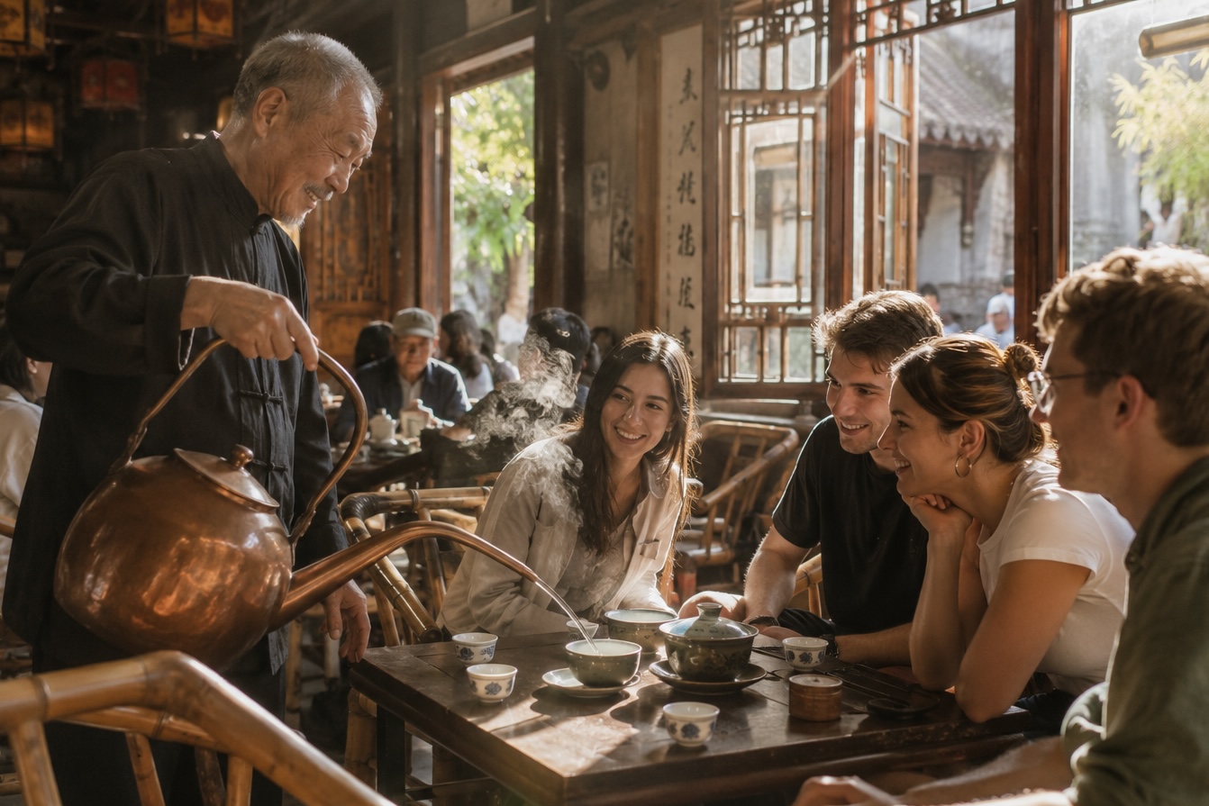 Travelers sharing a local food experience and connecting with each other in a hostel community