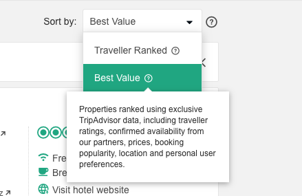 Screenshot Best Value on TripAdvisor