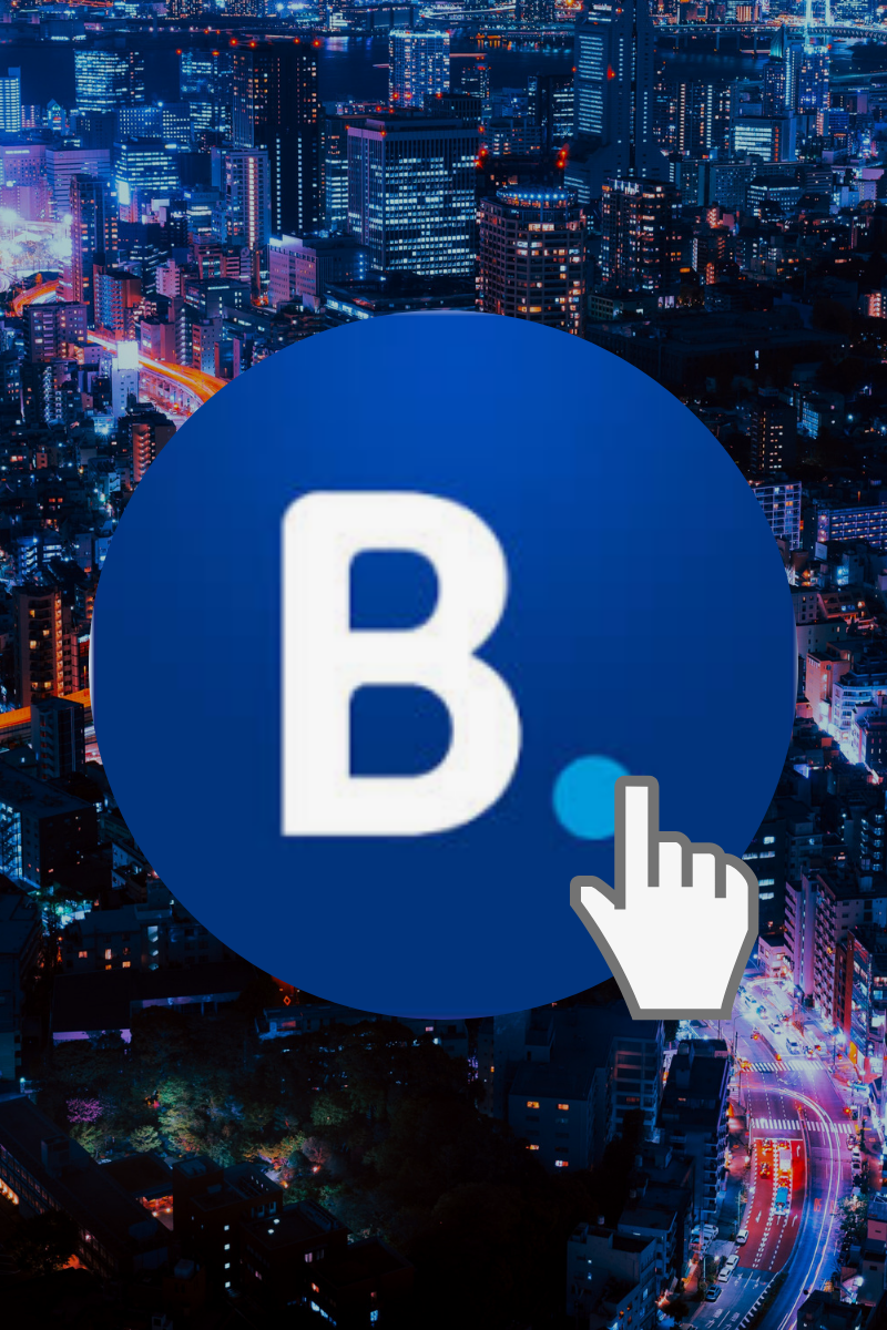 booking.com logo over city graphic