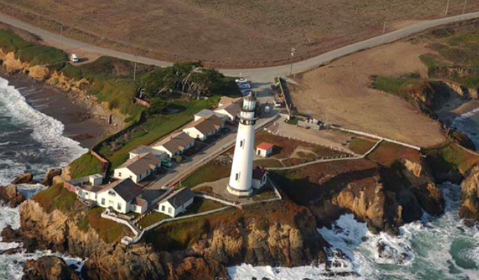 Overhead view of lighthouse at Pigeon Point Hostel