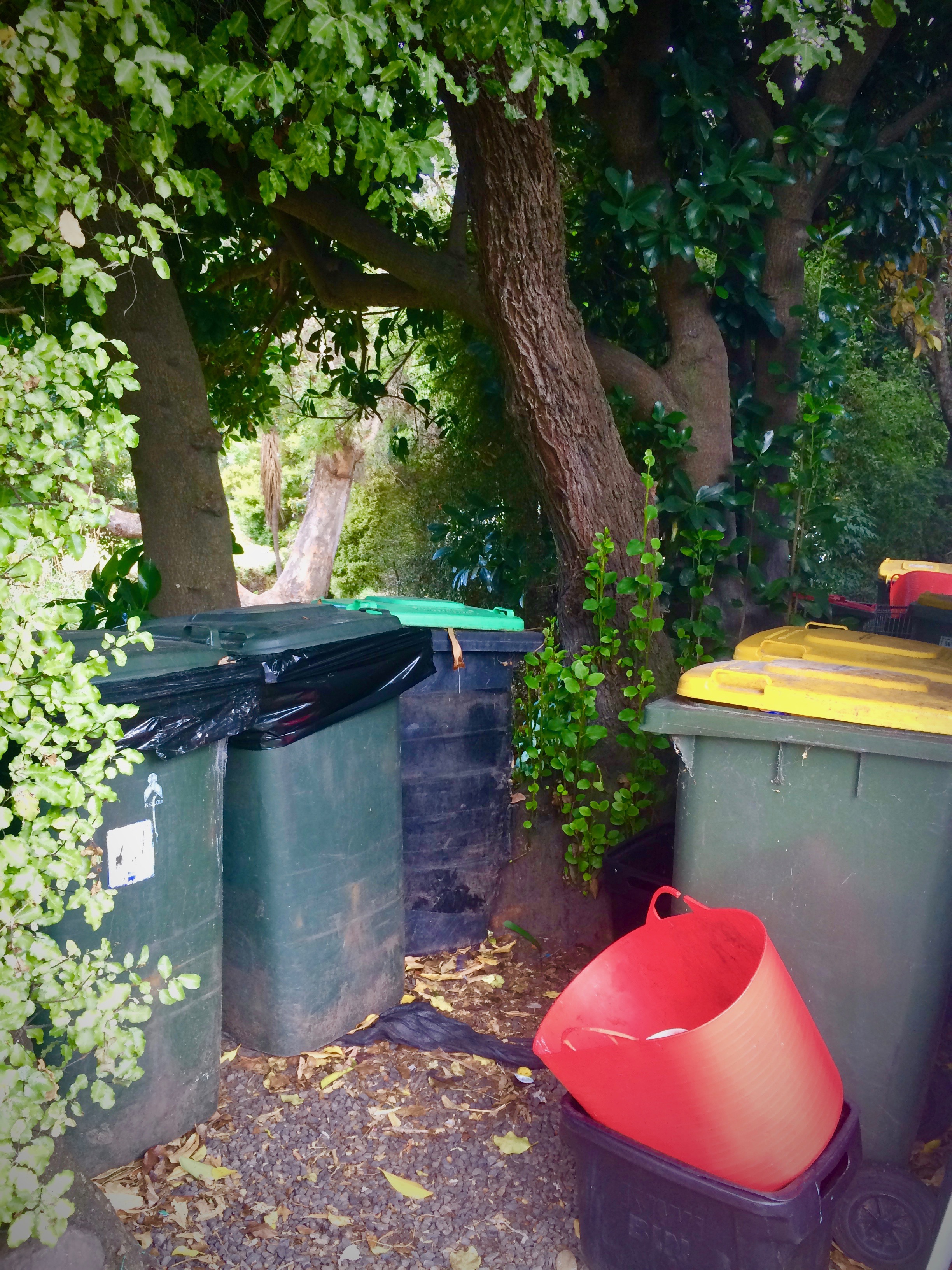 Rubbish Bins Lined Up, Red Yellow Green