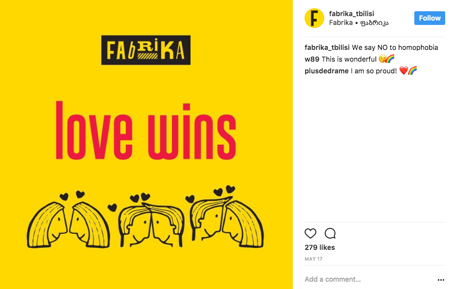 Love wins picture on Fabrika Instagram