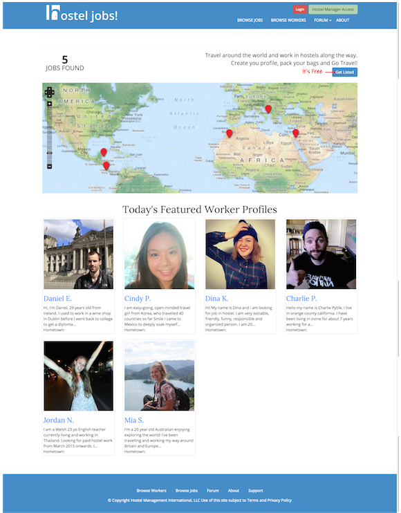 A screenshot of HostelJobs.net
