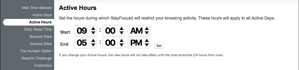 Choose your hours on stayfocusd app