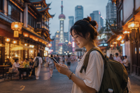 China's New Travel Discovery Funnel: How Content and AI Shape Hostel Discovery A traveler using digital platforms and AI to discover destinations and hostels in China before booking