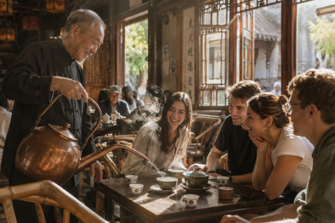 Travelers sharing a local food experience and connecting with each other in a hostel community
