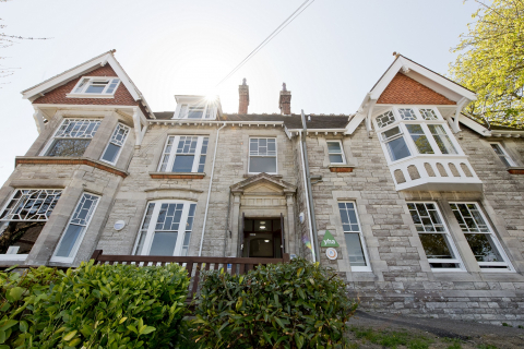 Outside of YHA Swanage Hostel, England
