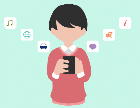 Social Apps in hostels can be used for a variety of functions. Boy with smartphone and several functions
