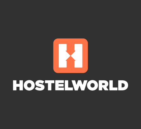 Hostelworld OTA hostelworld mobile logo black background orange icon