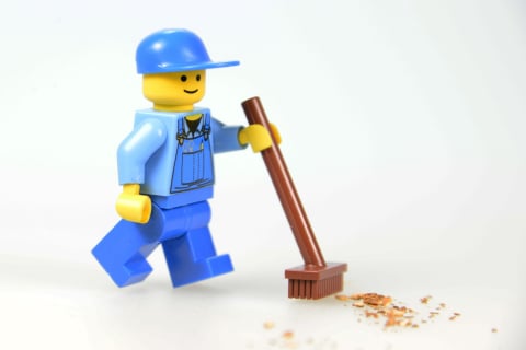 Hostels often use volunteers for extra help Lego man sweeping