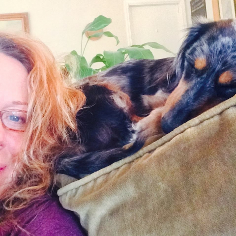 Kat and Scrappy Kat and Sleeping dog Scrappy on a chair